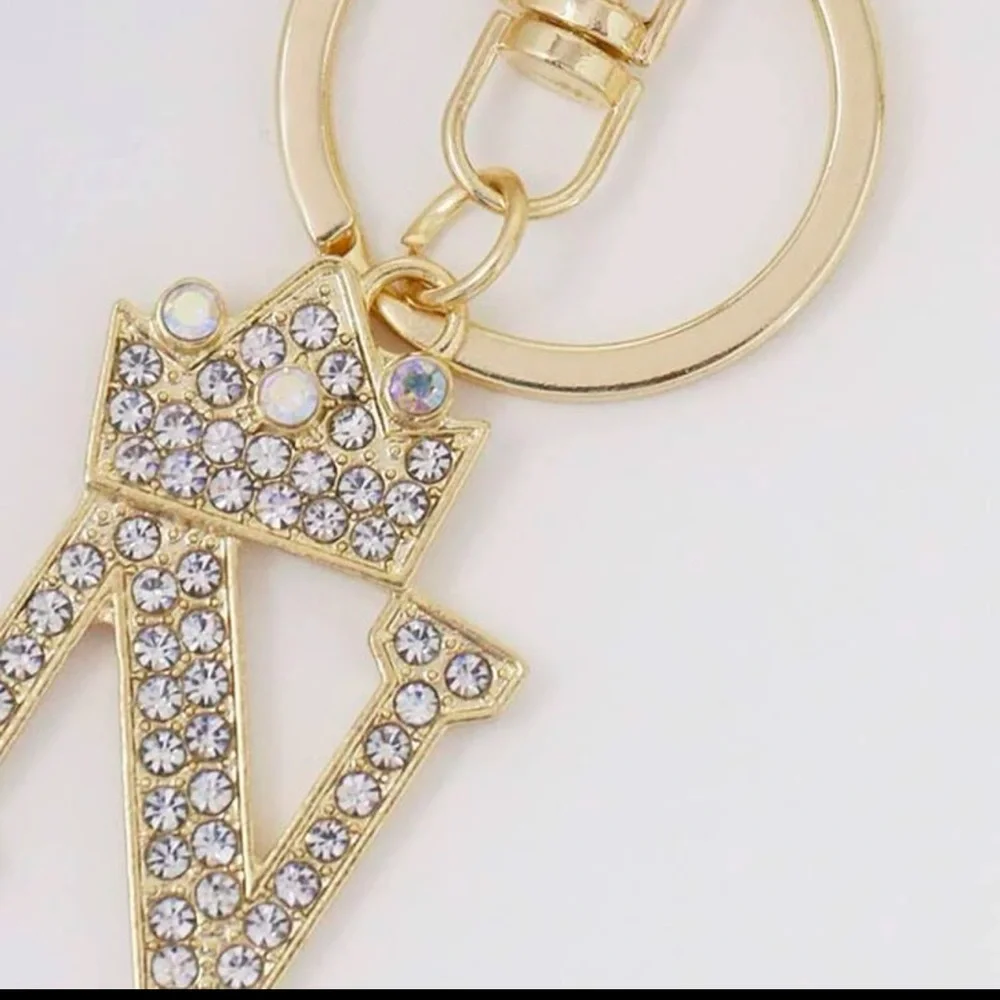 3/$25 Rhinestone Letter Charm Keychain. “N” - Picture 4 of 6